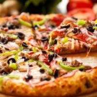 Medium Gourmet Pizza · Eight slices.