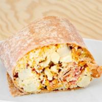 Breakfast Burrito · Our healthy blend of scrambled eggs and egg whites (1:3 ratio) stuffed inside a whole wheat ...