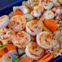 Lobster & Shrimp · Grilled Lobster & Shrimp Served with Steamed Rice and Vegetables