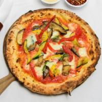 Vegetariana · Organic San Marzano tomato sauce, basil, zucchini, squash, eggplant, bell peppers, grana, an...