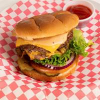 Double Burger Combo · 2x 1/4 lb. Fresh Beef Patties, Lettuce, Onion, Tomato, Pickles, American Cheese, and House-M...
