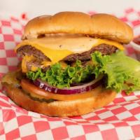 Double Burger · Two 1/4 lb. Fresh Beef Patties, Lettuce, Tomato, Pickles, American Cheese, and a Thousand Is...