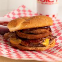 Bbq Cheese Burger Combo · 1/4 lb. Fresh Beef Patty, Turkey Bacon, Onion Ring, BBQ Sauce, and Cheese. Includes Fresh Cu...