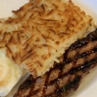 Steak And Eggs · 8 ounce New York Strip – A Gillespie Field Café tradition. Served with 2 eggs, hash browns o...