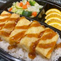 Fried Tofu Plate (5) · Five pieces of fried tofu, choice of rice, steamed vegetables with our signature teriyaki sa...