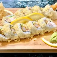 Shrimp Crunch Rolls (10 Pcs) · shrimp tempura, krab, avocado, cucumber, 10 pieces with a side of ginger & wasabi
