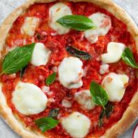 Margherita'S Bliss Pizza · Mozzarella, fresh tomato sauce, basil, and extra-virgin olive oil baked on a 12