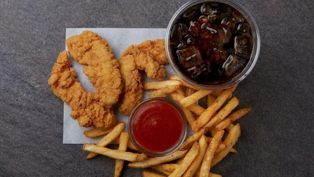 3 Piece Tender Combo · Make it a combo! 3 crispy all white-meat homestyle chicken tenders served with your choice of dipping sauce, house seasoned fries, and a fountain drink.