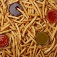French Fry Fanatic · Three pounds of our house seasoned fries with your choice of four dipping sauces.