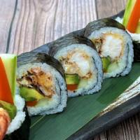 Spider Roll · Deep fried soft shell crab, avocado, cucumber, gobo. Served with eel sauce.