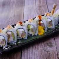 Philly Crunch Roll · Shrimp tempura, crab, avocado, cream cheese, crunch outside. Served with eel sauce.