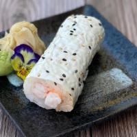 Shrimp Hand Roll · Sushi Ebi wrapped with rice and soy paper.