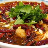  陕西老碗鱼 Fish Filet In Hot Chili Oil With Mixed Vegetables · Hot & Spicy.