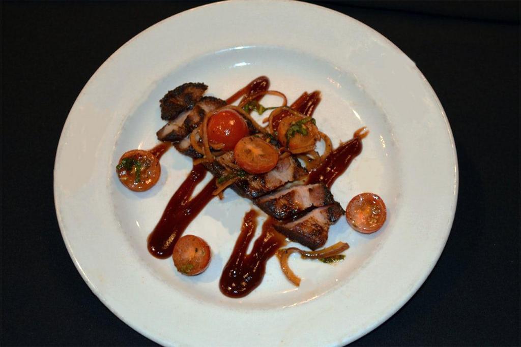 Nueske'S Pork Belly · Smoked Aged Pork Belly Medallions, Sweet Barbeque Glaze, Tomato Relish