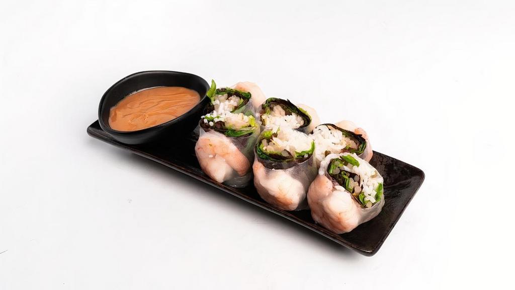 Spring Rolls · Made with bean sprouts, basil, lettuce, vermicelli, wrapped in rice paper, served with peanut.