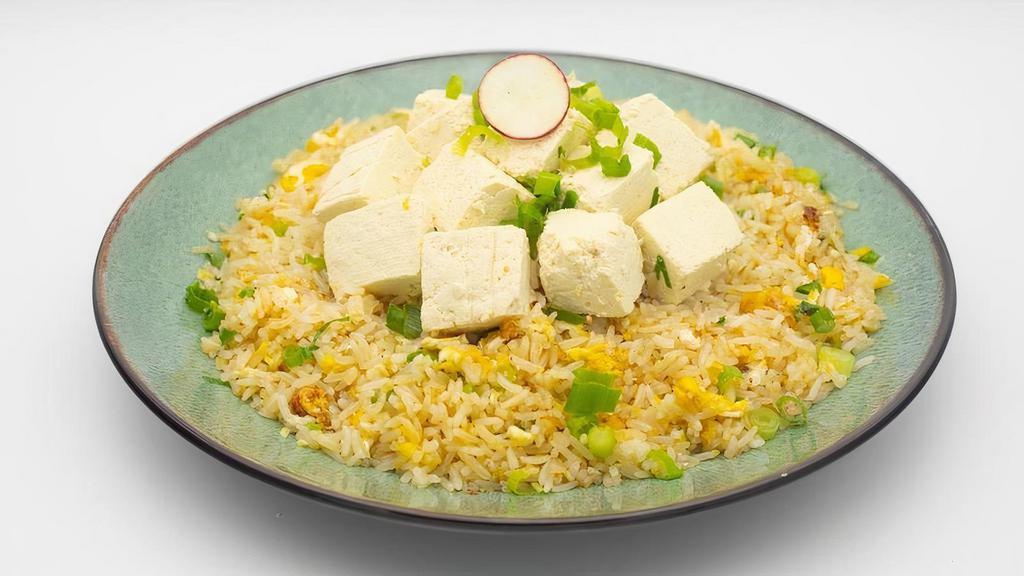 Soft Tofu Fried Rice · soft tofu, scrambled eggs, homemade aji verde aioli (spicy), and scallions