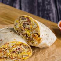 Pd Breakfast Burrito  · Bacon, Eggs, Sausage, Hash Browns 

Add Cheese Optional