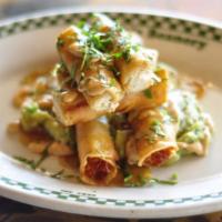 Taquitos · 4 Taquitos.  Choose Chicken or Beef.  Comes with Jalapeno salsa and chipotle cream on the si...