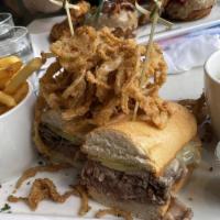 Great Maple French Dip · Slow-Roasted Ribeye, Onion Au Jus, Crispy Onions, Horseradish Sour Cream, French Roll. This ...