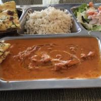 Butter Chicken, Naan, Rice And Salad · 