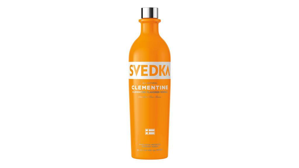 Svedka Vodka Clementine (750 Ml) · SVEDKA Clementine Orange Flavored Vodka is a smooth and easy-drinking citrus vodka infused with natural orange flavor, making it an ideal addition to countless vodka cocktails. Made with the finest spring water and winter wheat, this citrus vodka is distilled five times to remove impurities, resulting in a clean, clear taste with a balanced body and a subtle, rounded sweetness. Opening notes of orange zest with a hint of tangerine sweetness give way to a round, silky-smooth texture and clean, mouthwatering acidity, making this SVEDKA vodka delicious on the rocks or in vodka cocktails. Experience this orange vodka mixed into sweet cocktails, like the signature ORANGE POUND CAKE or ORANGE YOU NICE vodka martini, and use it to add an orange twist to a Bloody Mary. Or chill this 750 mL bottle of distilled vodka for enjoying in a vodka on the rocks, savoring the crisp finish. BRING YOUR OWN SPIRIT.¬Æ ENJOY RESPONSIBLY. ¬©2021 Spirits Marque One, San Francisco, CA. Flavored Vodka 35% alc/ vol
