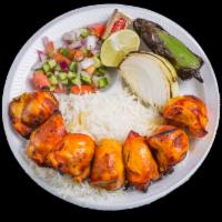 Boneless Chicken Kabob · Tender pieces of marinated skinless boneless chicken skewered and charbroiled to perfection.