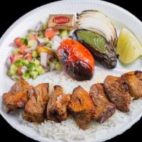 Fillet Shish Kabob · Specially marinated chunks of fillet mignon skewered and charbroiled.