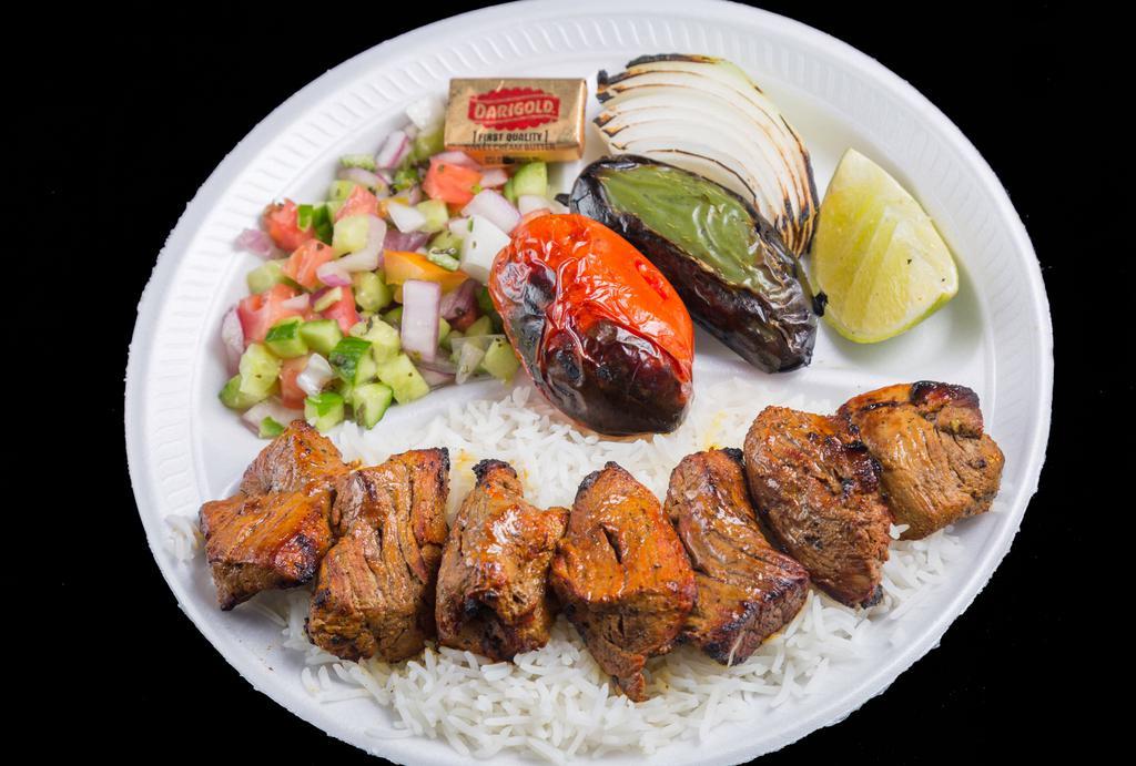 Fillet Shish Kabob · Specially marinated chunks of fillet mignon skewered and charbroiled.