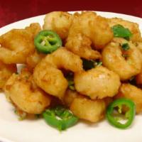 Salt & Pepper Shrimp · Fried shrimp stir-fried with jalapeños, garlic, and green onions.