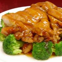 Teriyaki Chicken · Pan-fried chicken topped with our Teriyaki sauce. Comes with broccoli.