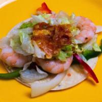 Shrimp Taco · Bell peppers, onions, lettuce and salsa.