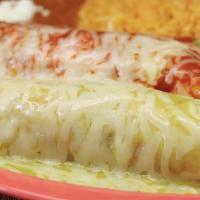 Enchiladas · (3) chicken enchiladas of your choice; red, green or mole sauce. Sour cream and cotija chees...