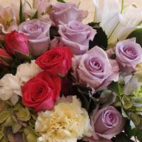 Sweet Embrace · Roses, hydrangeas, carnations, oriental lilies.