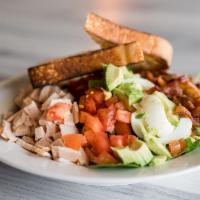Cobb Salad · Turkey breast, Cheddar, bacon, tomato, hardboiled egg, avocado.