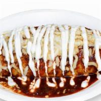 Wet Burritos · Choice of meat, beans, rice, onion, cilantro, wet red or green, sour cream and cheese on top.