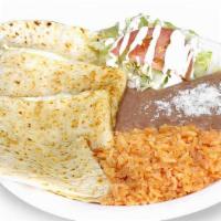 Quesadilla Plate · Quesadilla plate is served with beans, rice, salad, and your choice of meat for your quesadi...