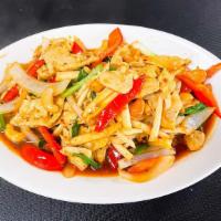 Ac01.  Cashew Nut · Choice of meat and stir fried with cashew nuts, mushrooms, and onion and bell pepper