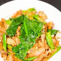 Pad See Eaw (Choice : Chichen, Pork Or Beef) · Choice of meat: chicken , Stir fried noodle in dark sauce with Chinese Broccoli and egg.
