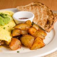 Vees Cafe Omelette · Choice of turkey breast or black forest ham, with mushrooms, tomato, onions, and cheddar che...