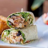 Shrimp Wrap · Marinated shrimp, organic field greens, tomatoes, provolone cheese, and our chipotle sauce.