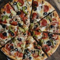 Massimos Special · Pepperoni, sausage, mushrooms, onions, bell peppers, and black olives.
