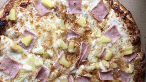 Hawaiian Pizza · Ham, pineapple and Mozzarella cheese.