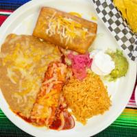 Dos- (2 Items) · Served with rice and beans. Choice of chicken, ground beef, chile Verde or cheese.