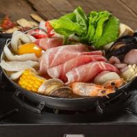 Seafood Tofu Pot · Shrimp, clams, mussel, octopurs, squid, crab stick, cuttlefish ball, fish fillets, sliced po...