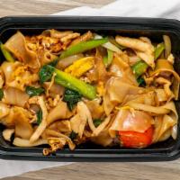 Pad Kee Maw (Drunken Noodle) · Chef's recommendation. Spicy pan-fried flat rice noodle, mixed with eggs, fresh chili, bell ...