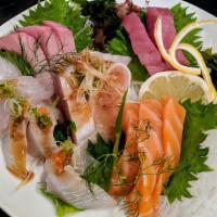 Five Kinds Of Assorted Sashimi · Tuna, Yellowtail, Salmon, Snapper, Albacore.
