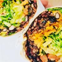 Burrito · Favorite. Minced soy chicken, brown rice, organic marinated black beans, romaine, salsa and ...
