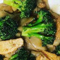 Pad See Ew · Gluten free. Stir-fried flat rice noodle, broccoli in sweet black bean soy sauce.