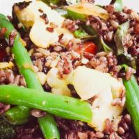 Spicy Fried Rice · Spicy, gluten free. Brown rice, sweet basil, green beans, bell peppers, onions, garlic chili...