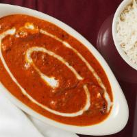 Chicken Tikka Masala · Pieces of chicken tikka cooked in a creamy sauce with fresh tomato and exotic spices. Served...